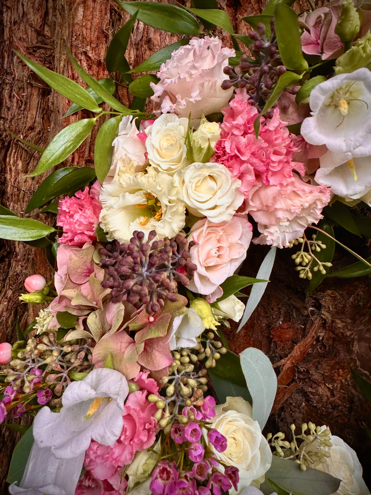pink and white wreath 