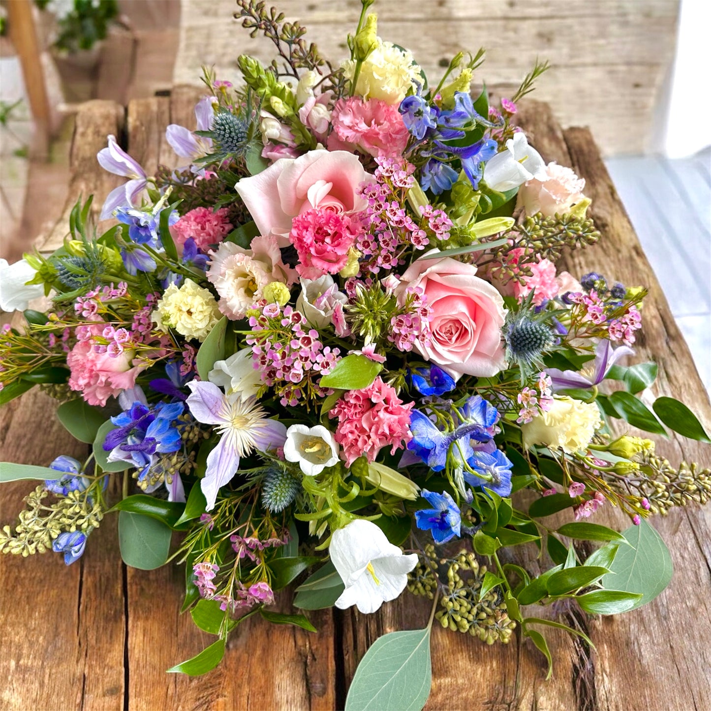 Cottage garden posy arrangement floral tribute