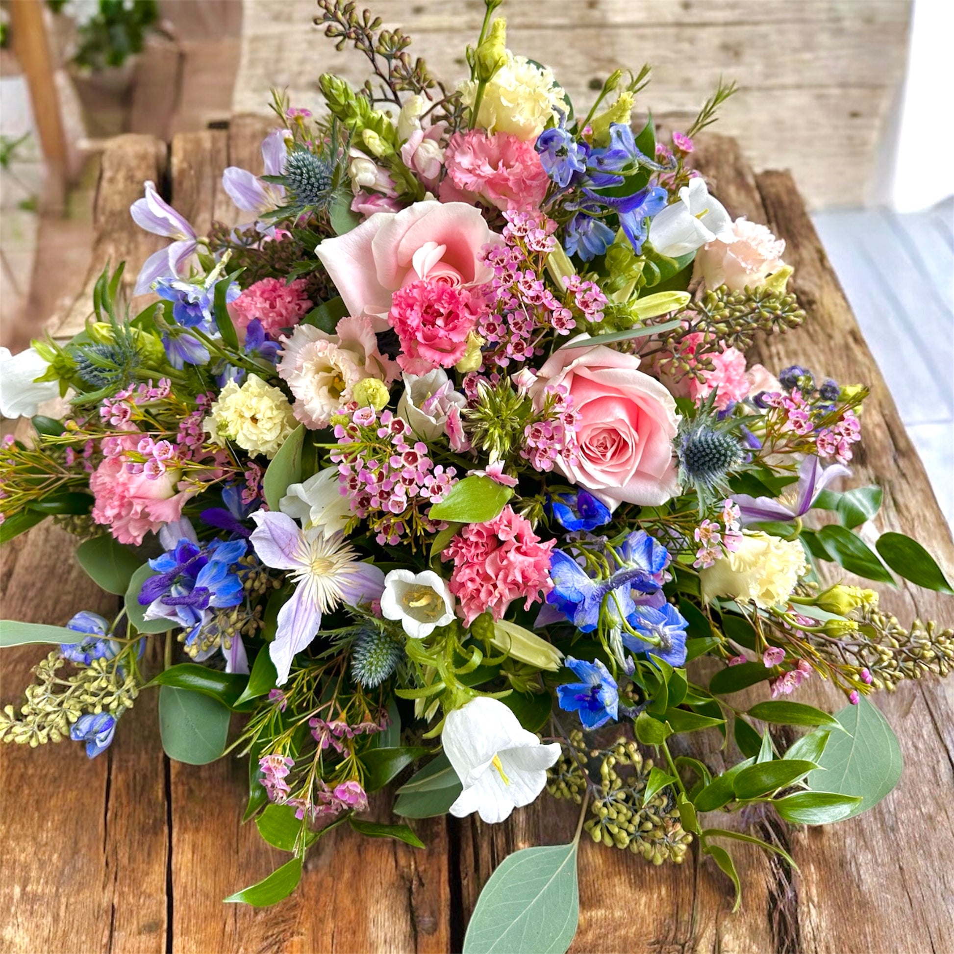 Cottage garden posy arrangement floral tribute