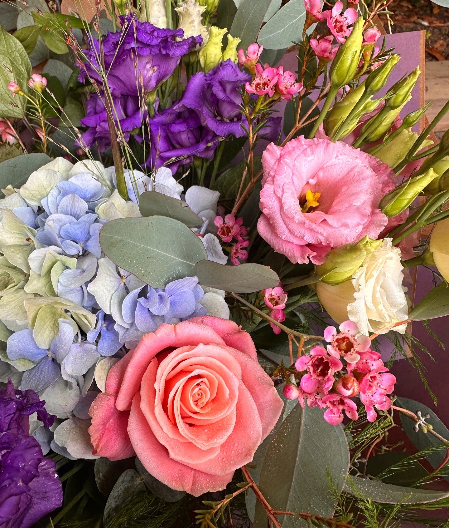 Flowers in the shades of purple, pink and blues