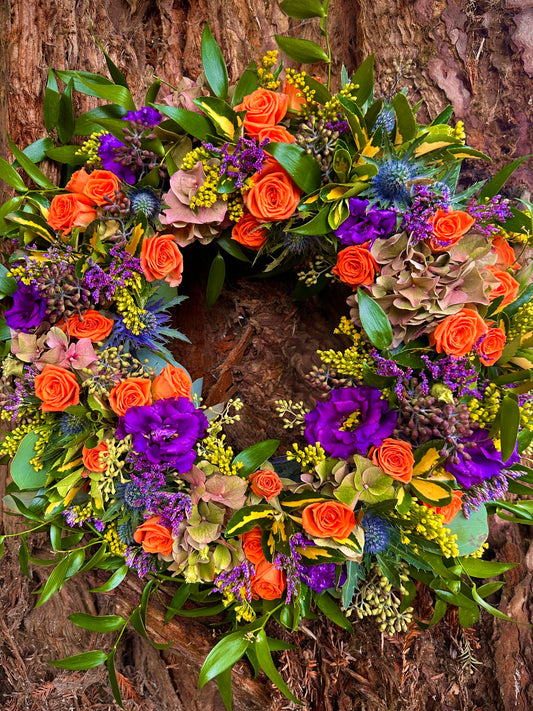 Purple, orange and yellow wreath