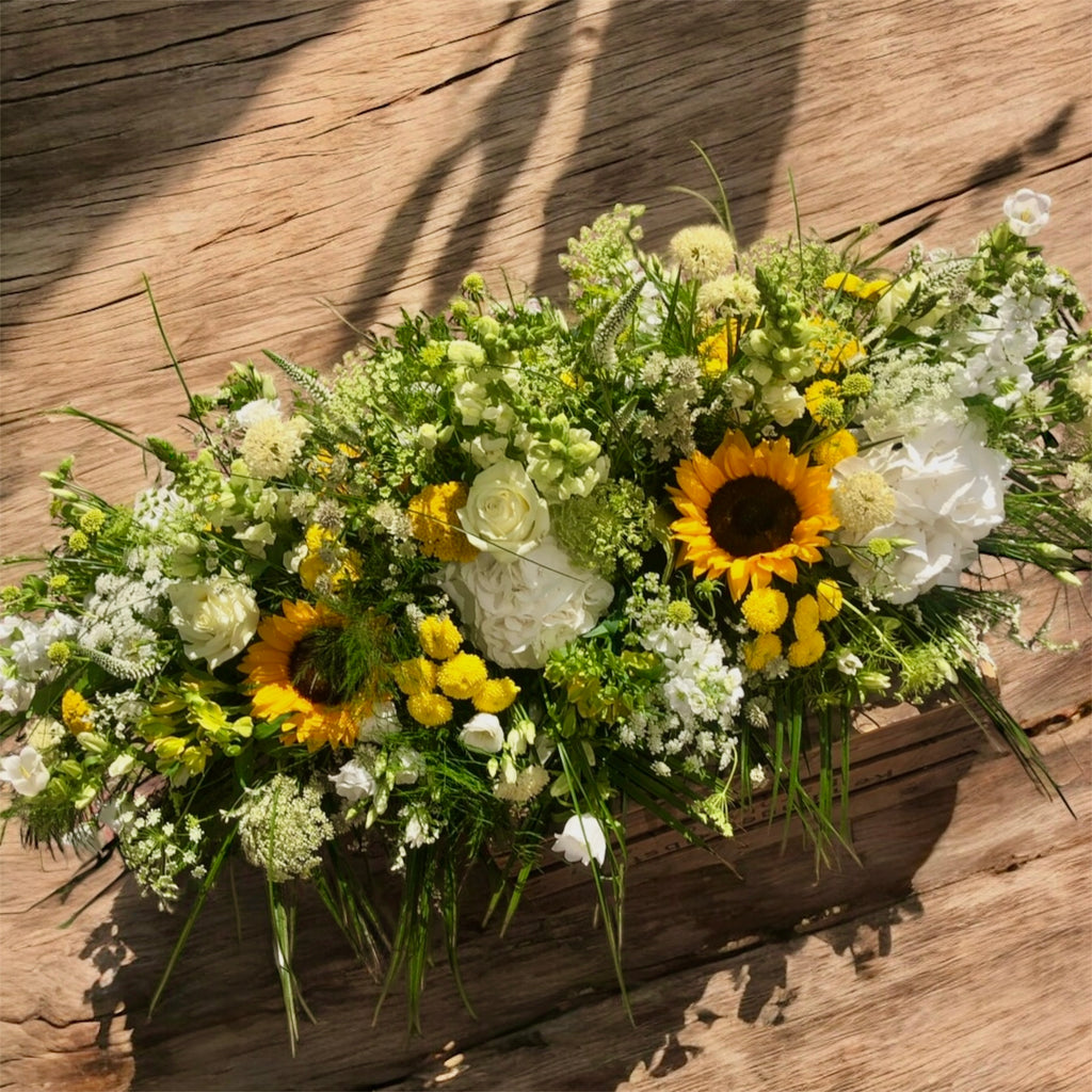 Yellows, Lemons and White casket spray