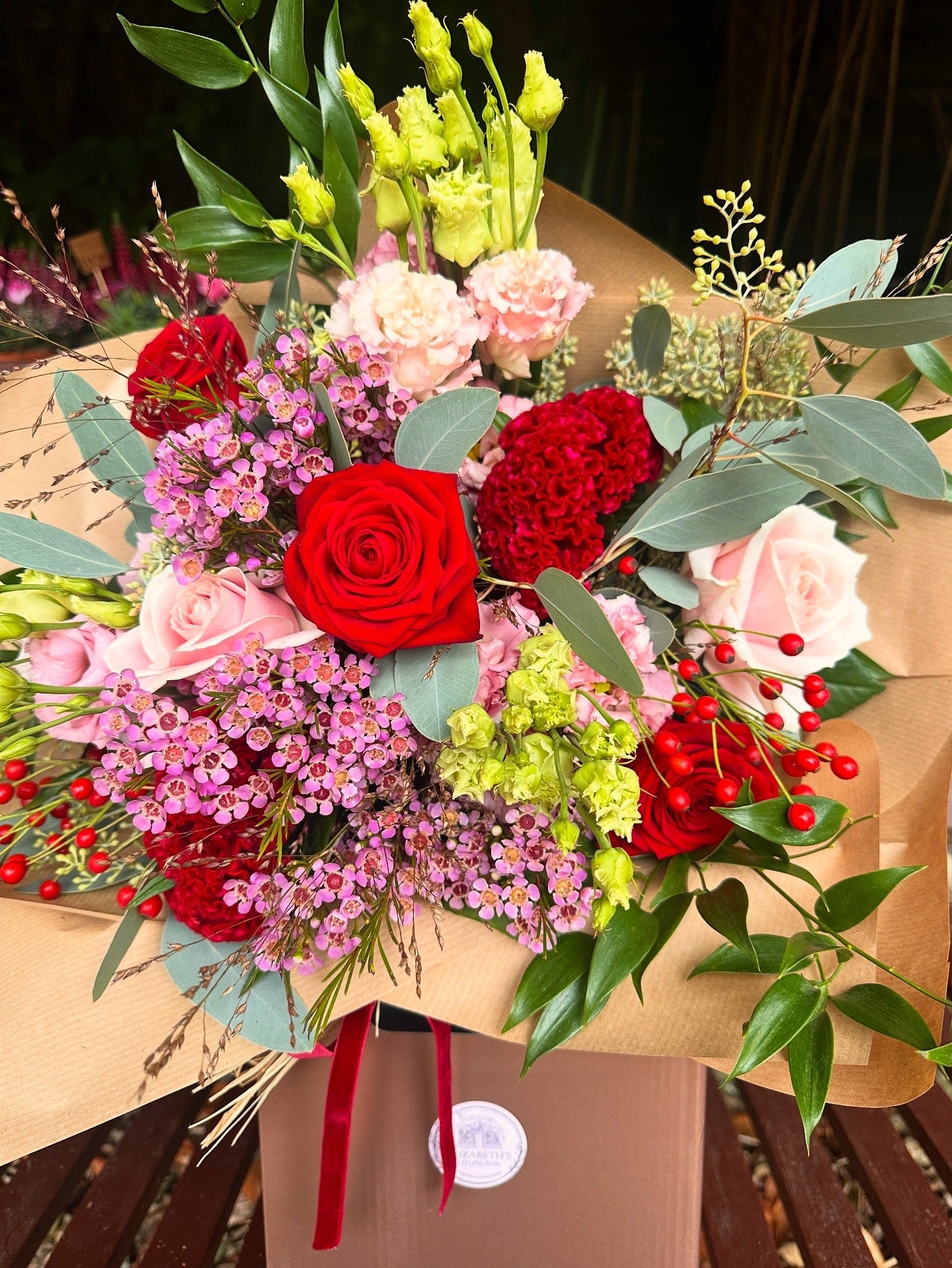 Bouquet of flowers with red and pink with roses